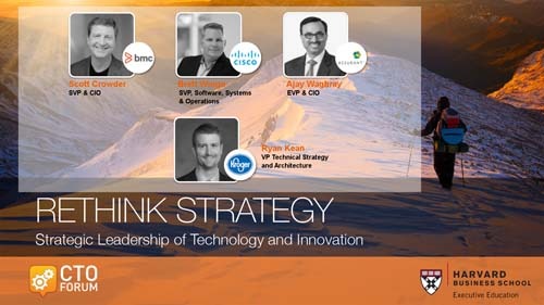 Q & A Session featuring BMC SVP & CIO Mr. Scott Crowder, Cisco Systems SVP Brett Wingo, Assurant CTO Ajay Waghray and Moderated by Kroger SVP Ryan Kean at RETHINK STRATEGY 2018