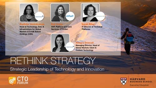 Q & A Session featuring Credit Suisse Radhika Venkatraman, Intuit Raji Arasu, Monsanto Sarah Riley, Moderated by Credit Suisse Allegra Driscoll at RETHINK STRATEGY 2018